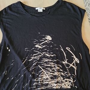 Helmut Lang Black and Cream Abstract Muscle Tee